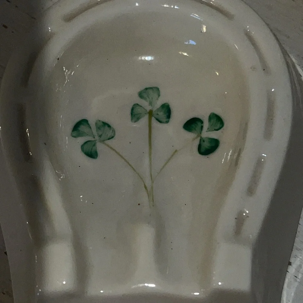 Lot 3 Vintage Belleek horseshoe ashtray creamer & vase